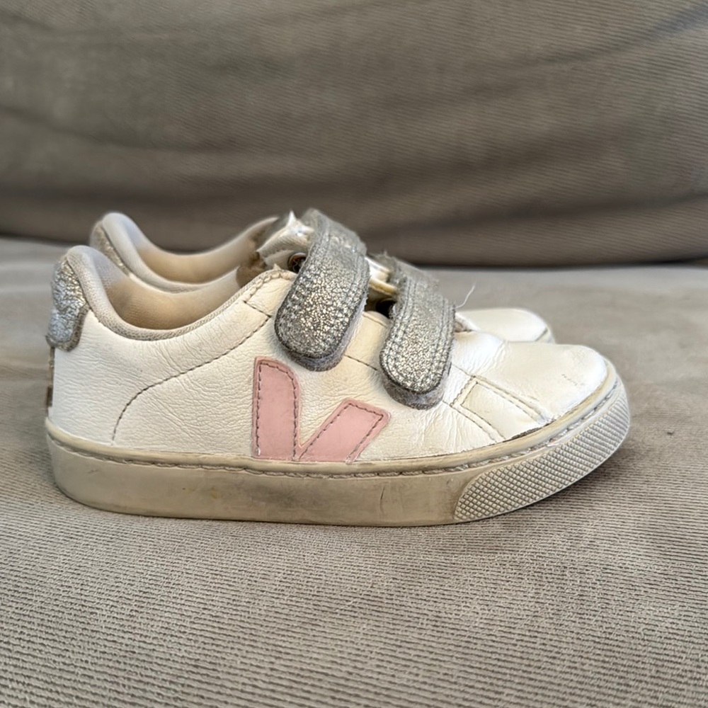 Veja Kids White and Pink Sneakers